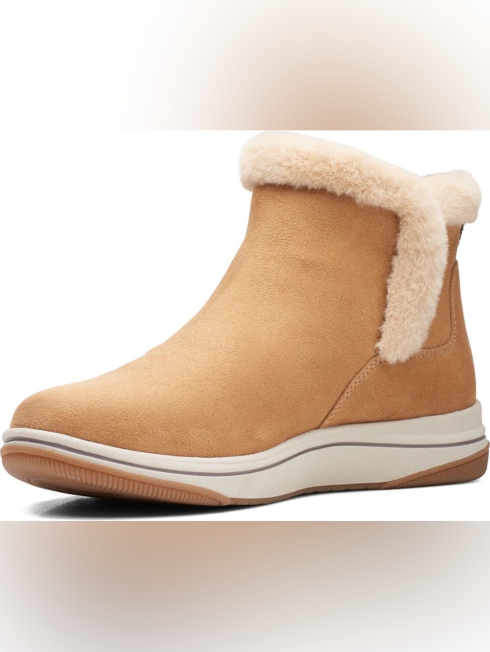 Clarks Tan Faux-Suede Slip-On Shearling-Lined Booties